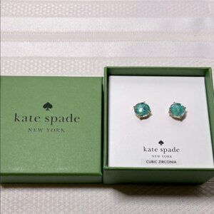 New Kate Spade aqua crystal Stud Earrings Box included Gold tone
